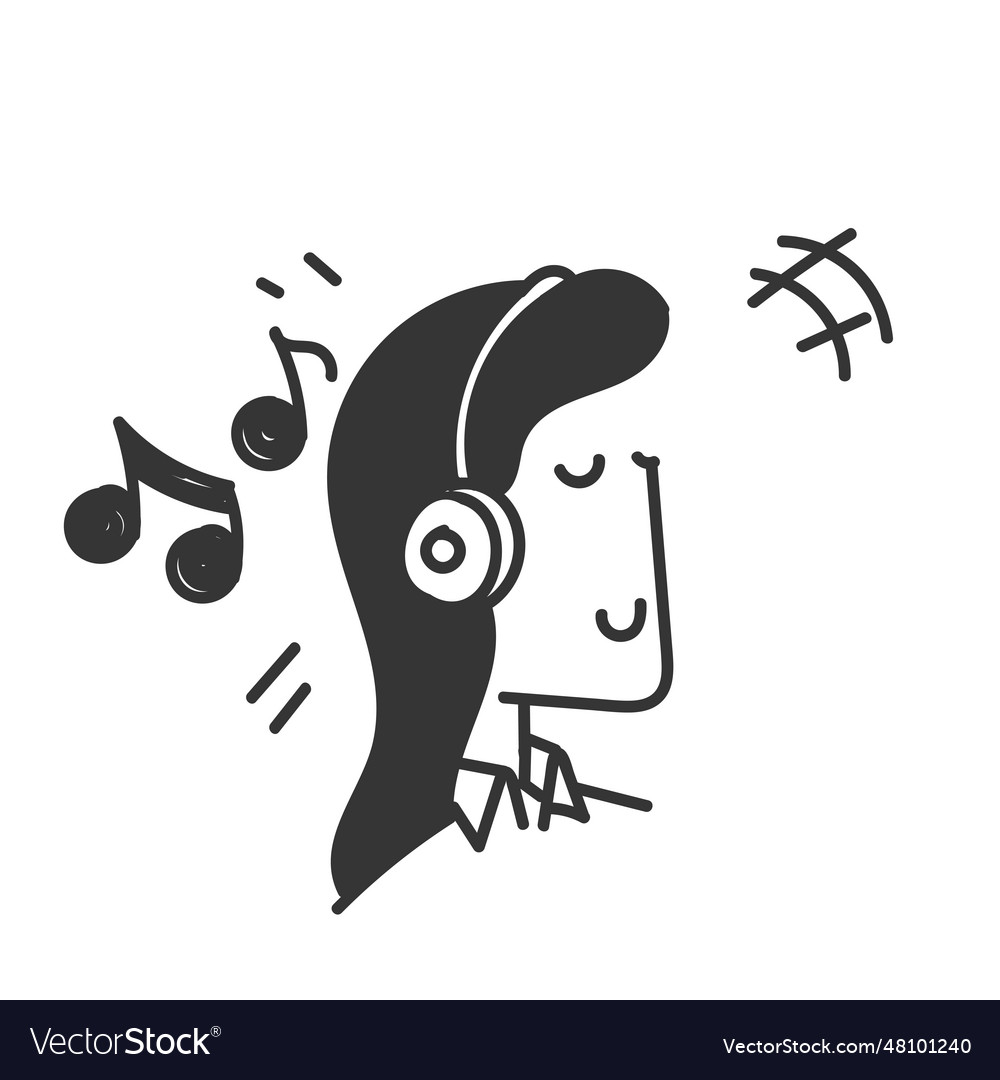 Hand drawn doodle girl listening music with Vector Image