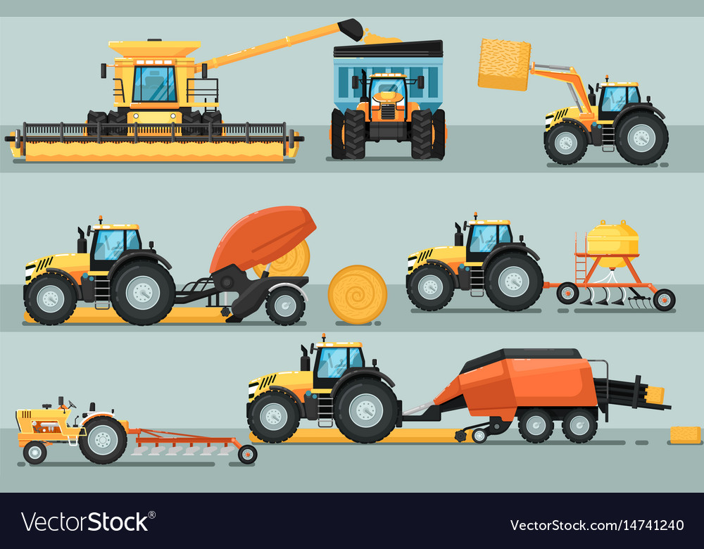 Modern agricultural vehicle isolated set Vector Image