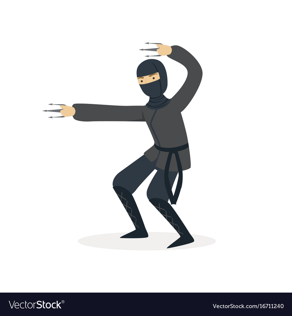 Ninja assassin character in a full black costume Vector Image