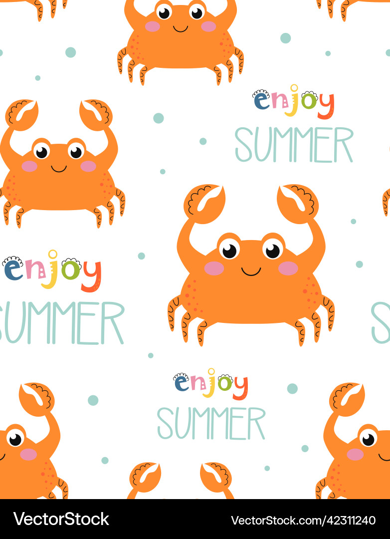 Seamless pattern with cute crab Royalty Free Vector Image