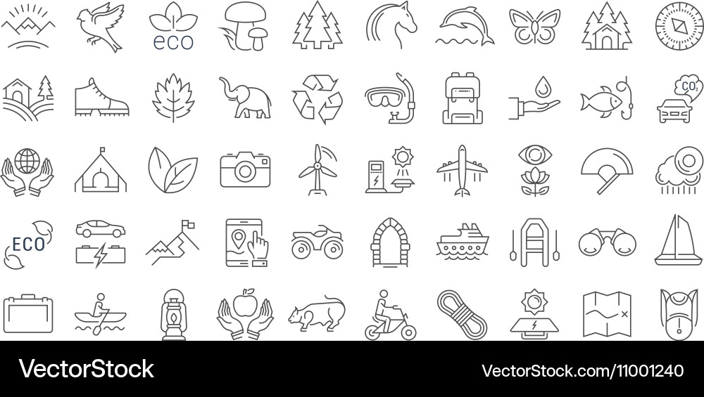 Set flat line icons ecotourism Royalty Free Vector Image