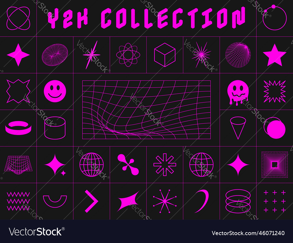 Y2k big collection of symbols and icons Royalty Free Vector