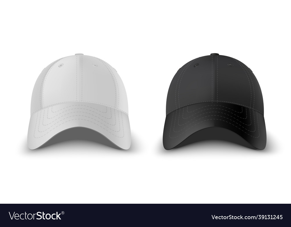 White and black baseball cap front view realistic vector image White and black baseball cap front view realistic