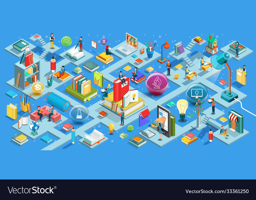 Education isometric flat design Royalty Free Vector Image