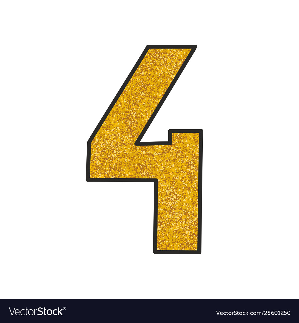 Hand drawn golden number 4 isolated on white Vector Image