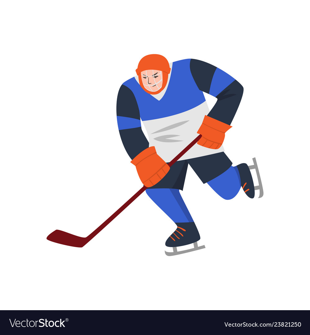 Heavyset hockey player in a blue uniform Vector Image