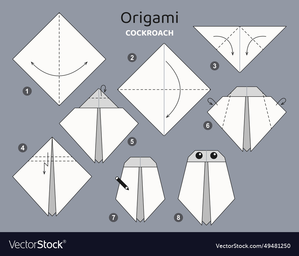 Origami tutorial for kids cute cockroach Vector Image