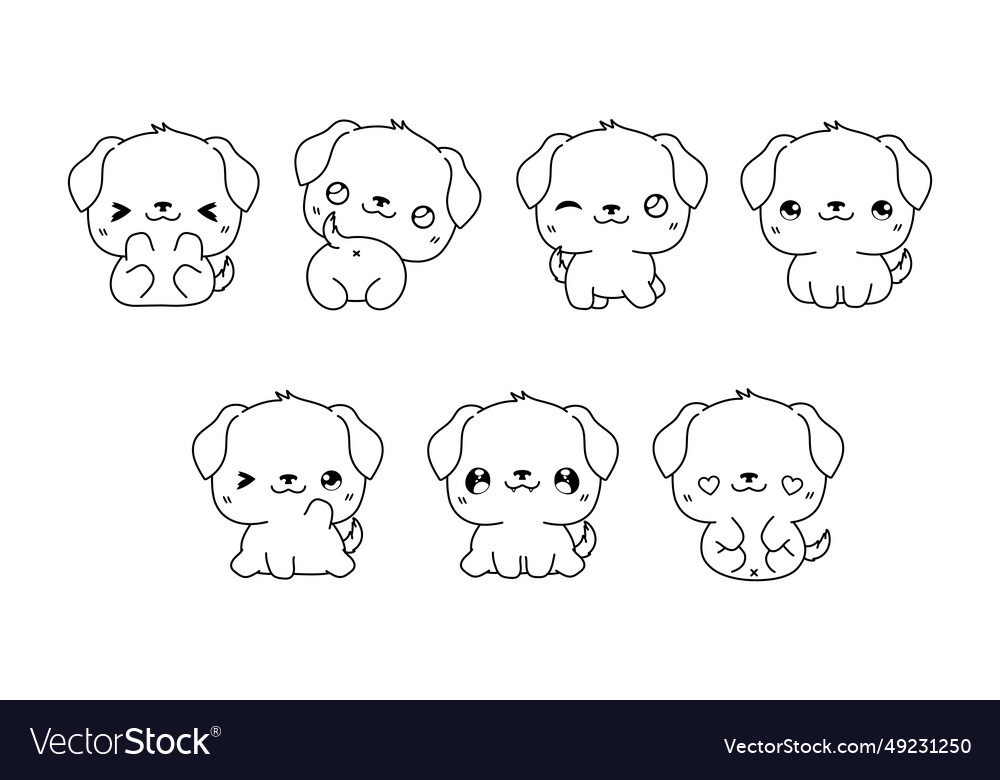 Set of kawaii isolated dog coloring page Vector Image