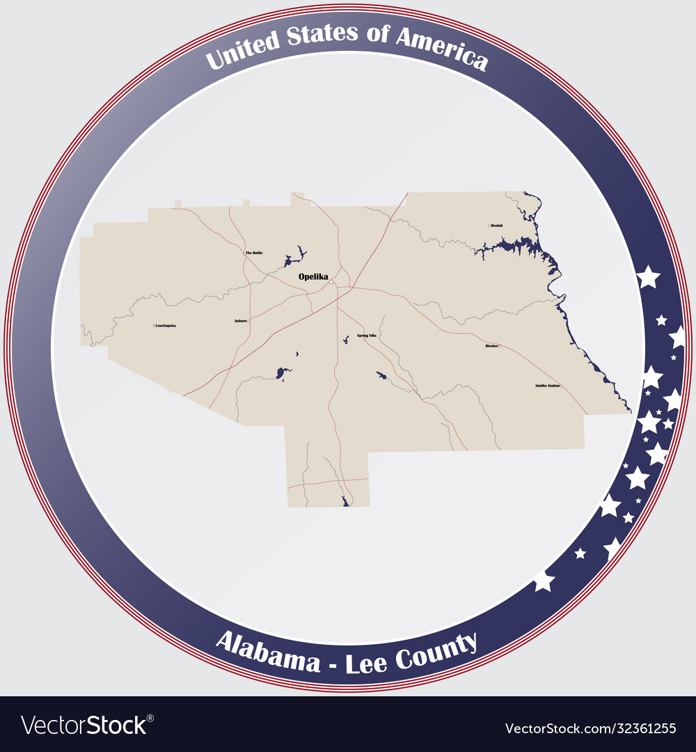 Map lee county in alabama Royalty Free Vector Image