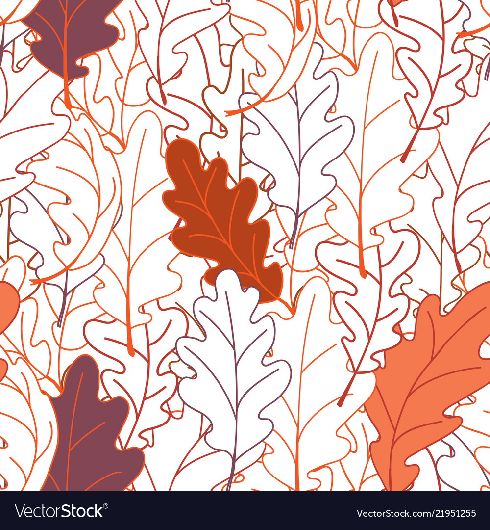 Seamless Plant Pattern Oak Leaves Line Drawing Vector Image