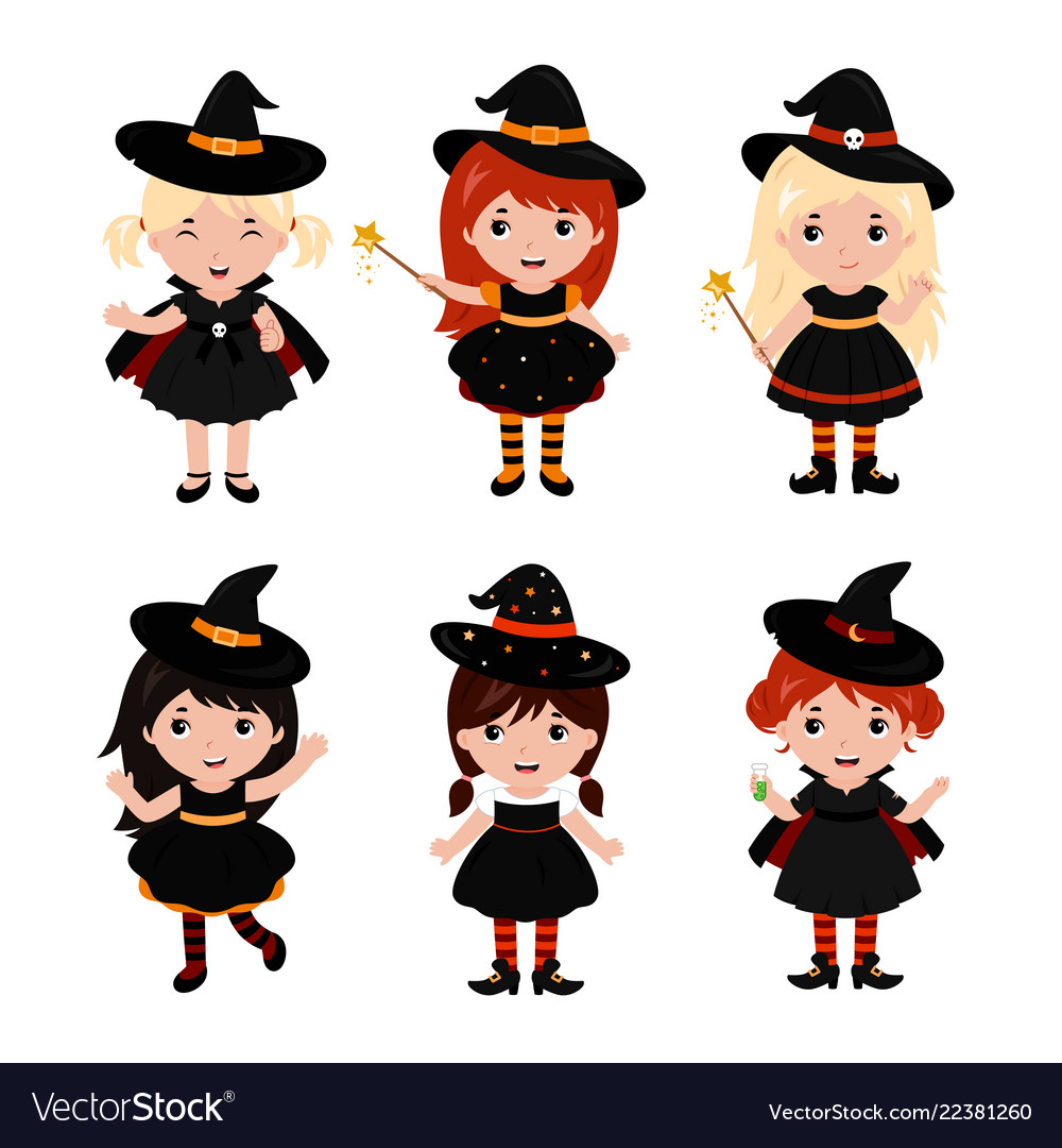 Adorable little witch characters in different Vector Image