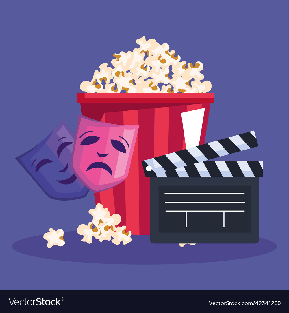 Cinema clapper and masks Royalty Free Vector Image