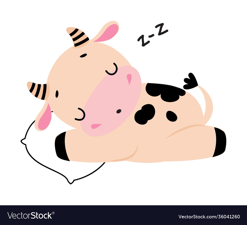 Cute little cow sleeping on pillow adorable funny Vector Image