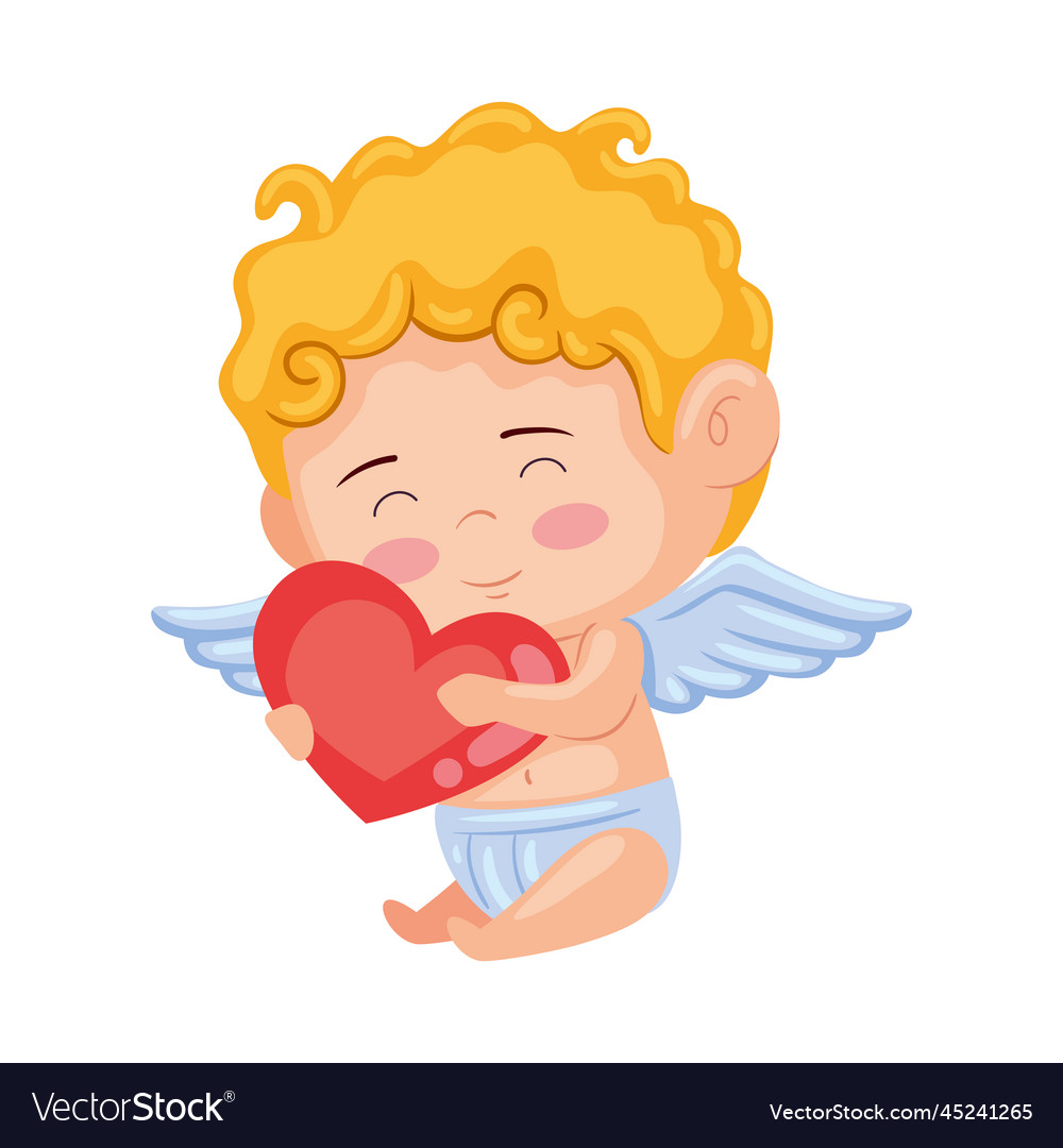 Cupid angel hugging heart Royalty Free Vector Image