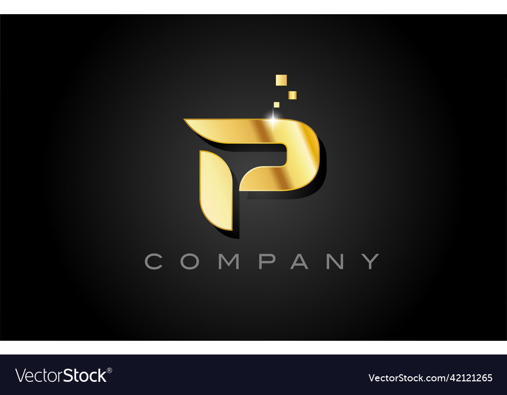 Metal Gold P Alphabet Letter Logo Icon Design Vector Image