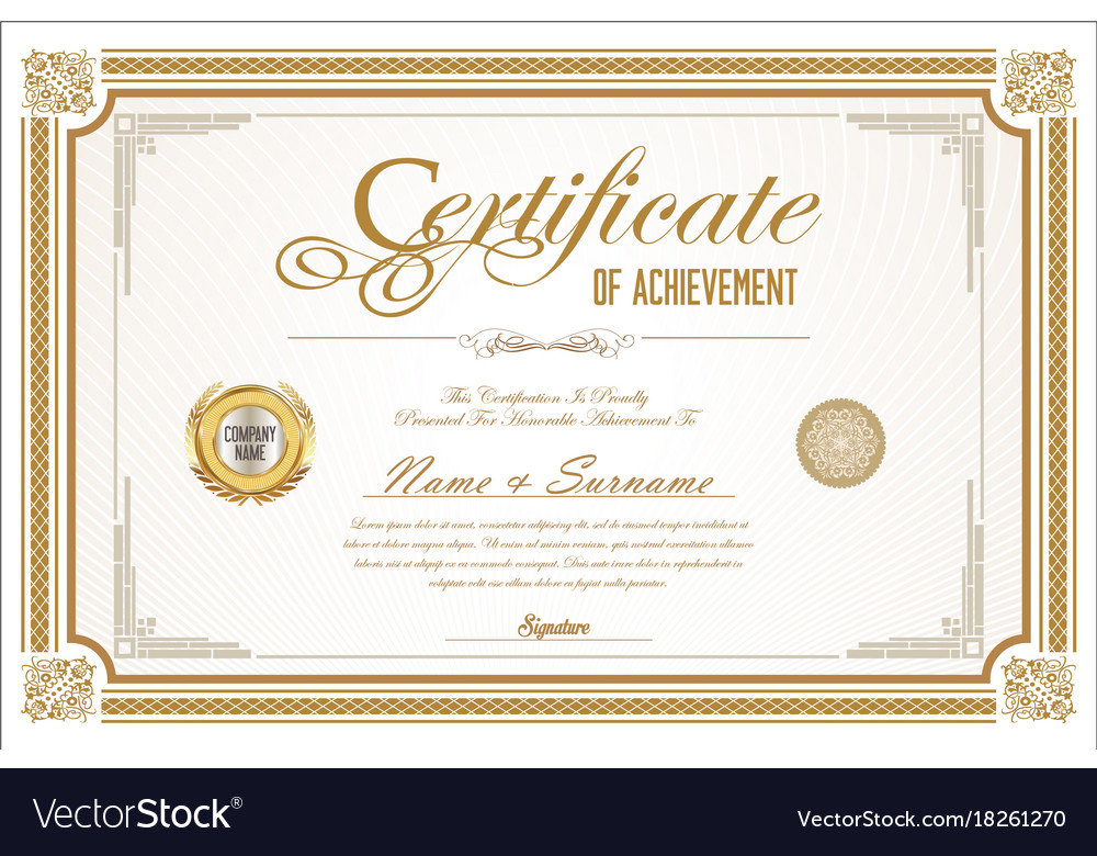 Certificate Retro Design Template 01 Royalty Free Vector