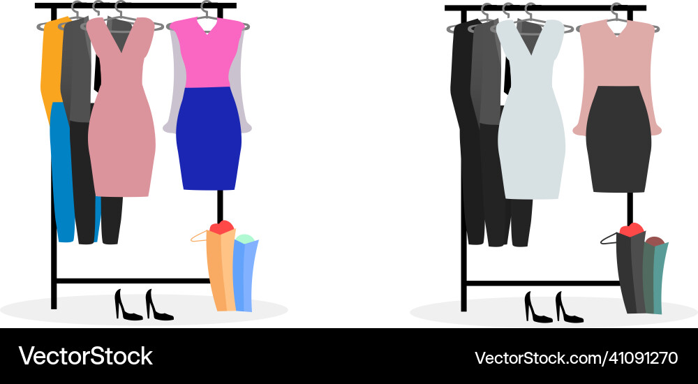 Clothes racks flat color objects set Royalty Free Vector