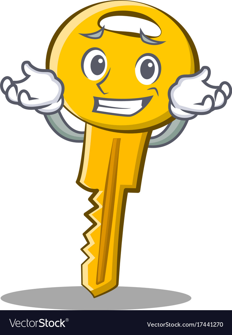 Grinning key character cartoon style Royalty Free Vector