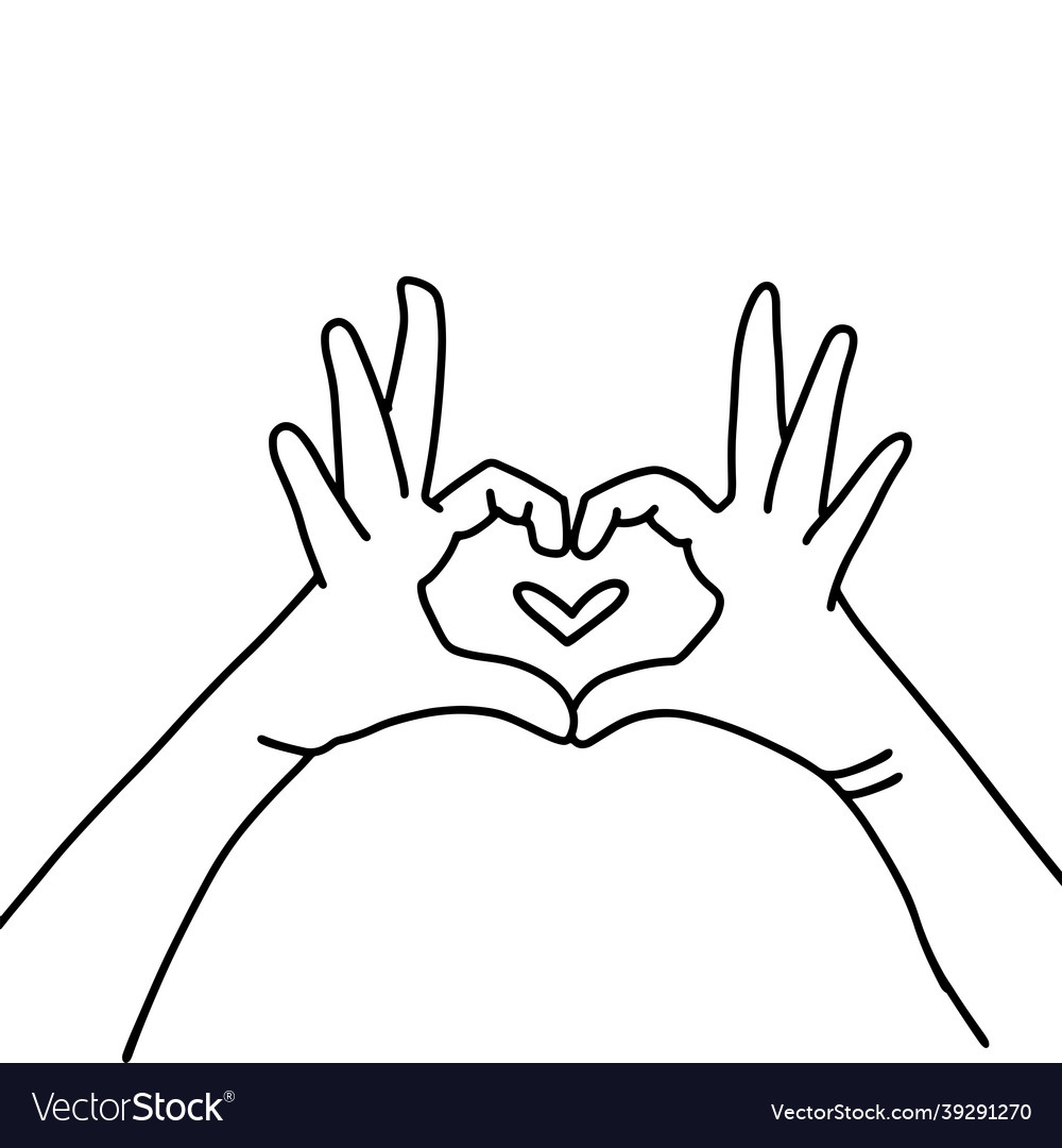 Hands in heart shape hand drawn linear Royalty Free Vector