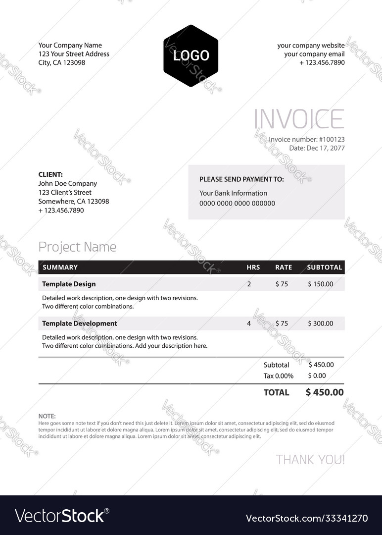 Invoice template - classy black and white Vector Image Pertaining To Black Invoice Template