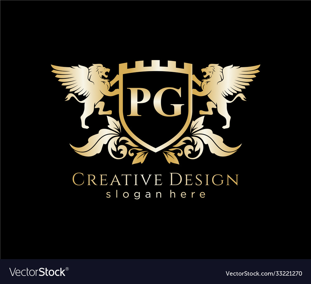 Pg Letter Initial With Lion Royal Logo Template Vector Image