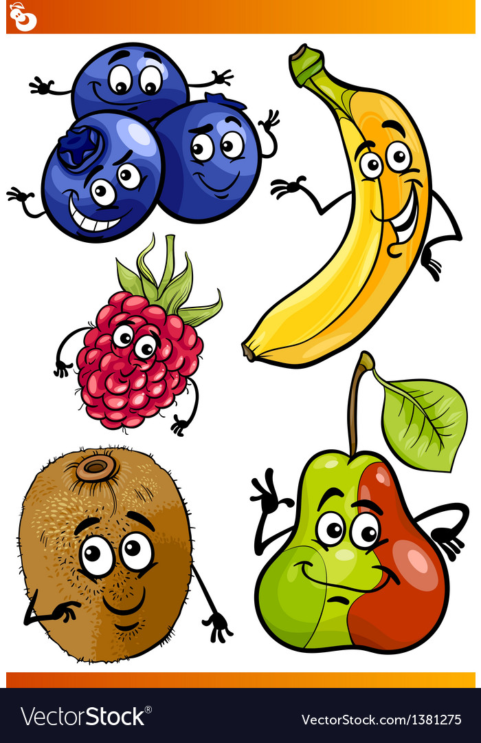 Funny fruits cartoon set Royalty Free Vector Image Funny fruits cartoon set Royalty Free Vector Image