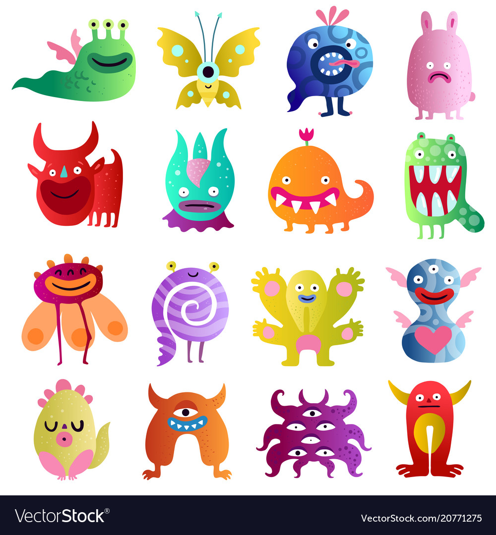 Funny monsters big set Royalty Free Vector Image