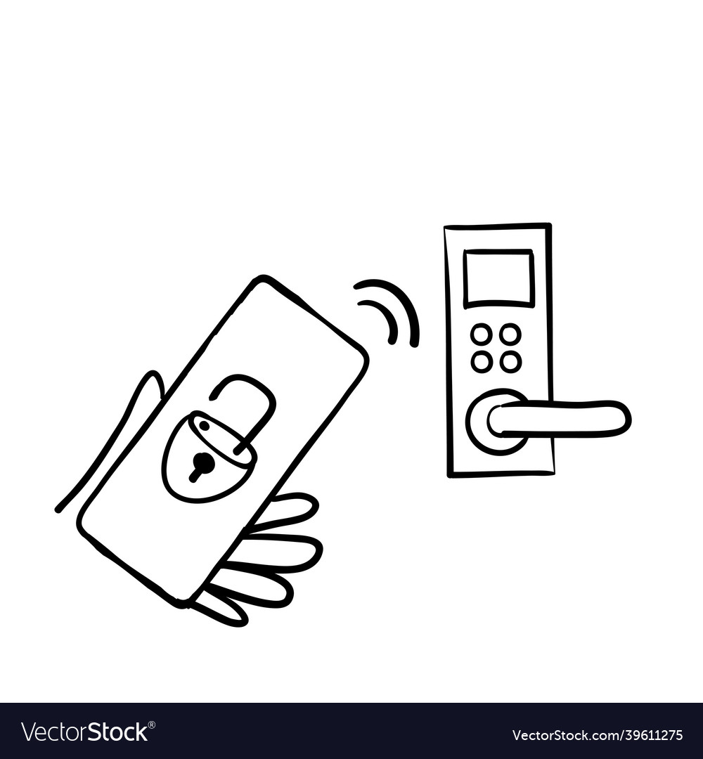 Hand Drawn Doodle Mobile Smart Lock Door Icon Vector Image