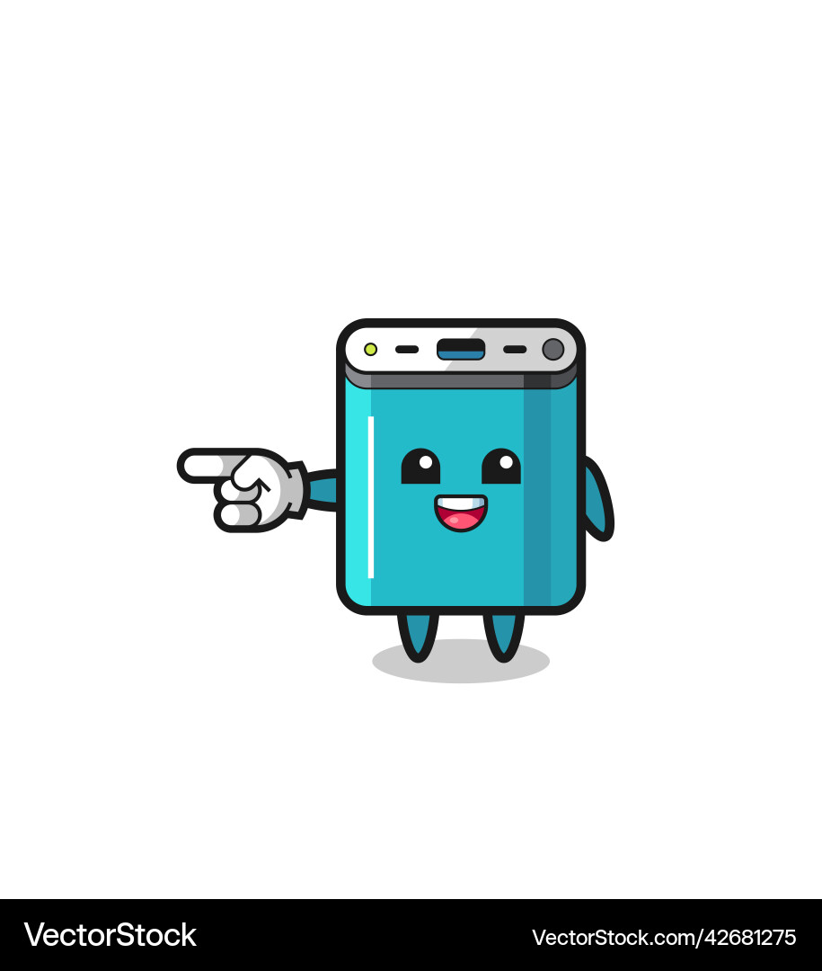 Power bank cartoon with pointing left gesture Vector Image