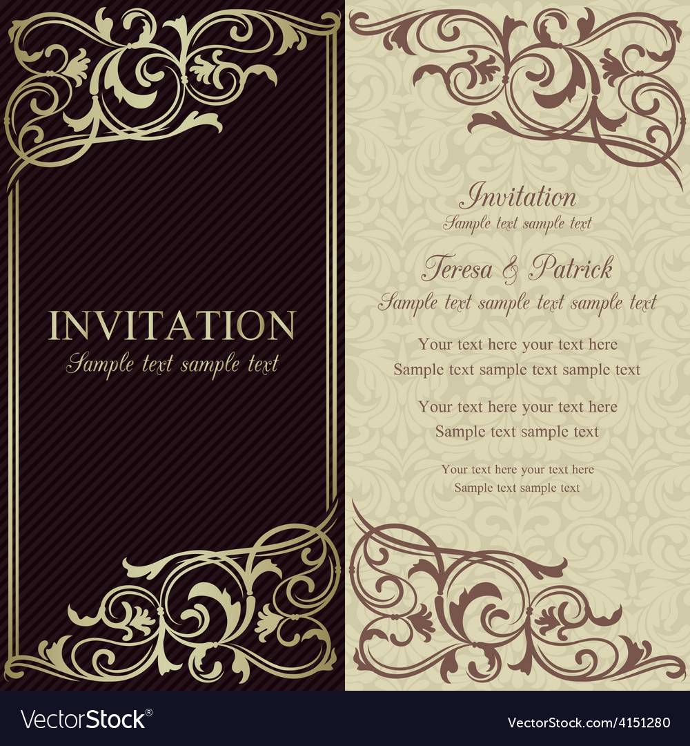 Baroque invitation dark brown and beige Royalty Free Vector