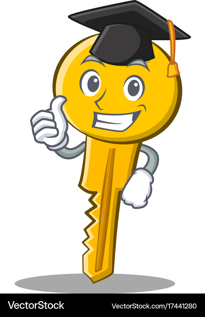 Graduation key character cartoon style Royalty Free Vector