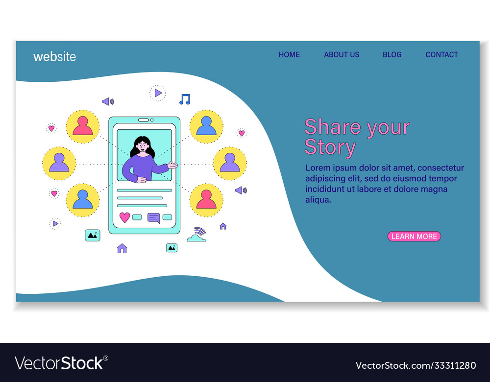 Share Your Story Landing Page Template Royalty Free Vector