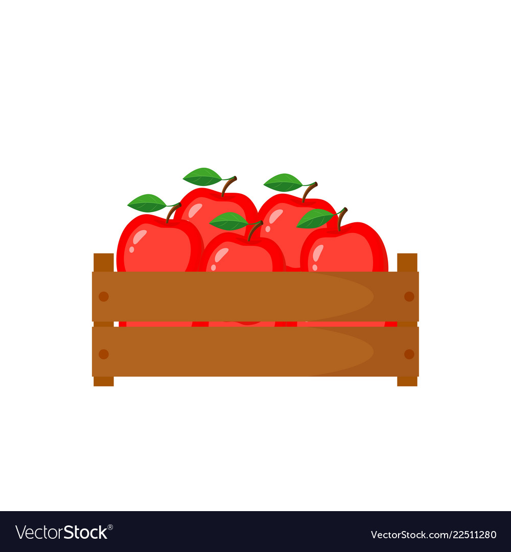 Wooden box with red appleswooden box with red Vector Image