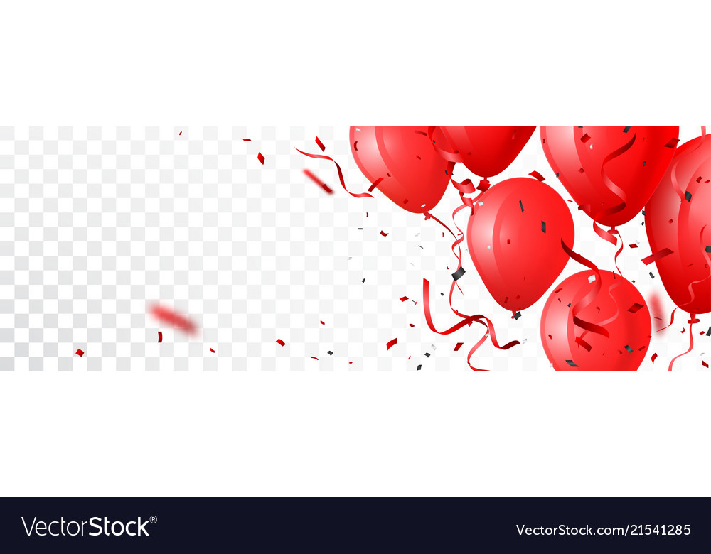 Celebration Banner With Red Balloon And Confetti Vector Image