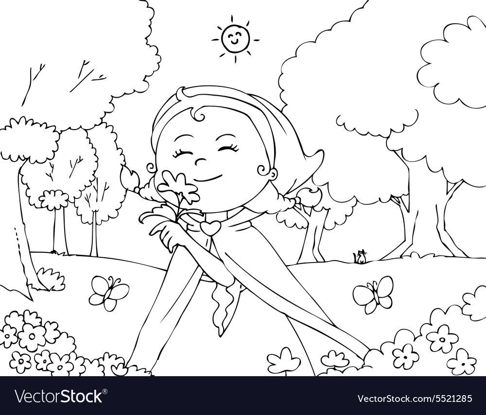 Coloring red riding hood with flowers