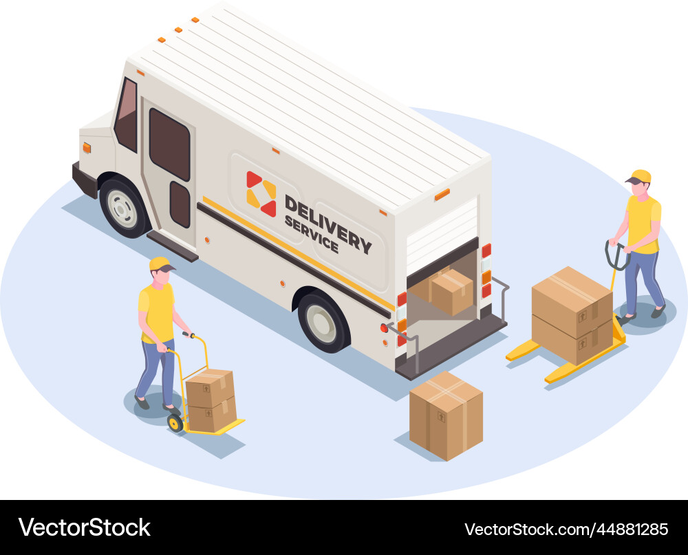 Delivery van unloading composition Royalty Free Vector Image