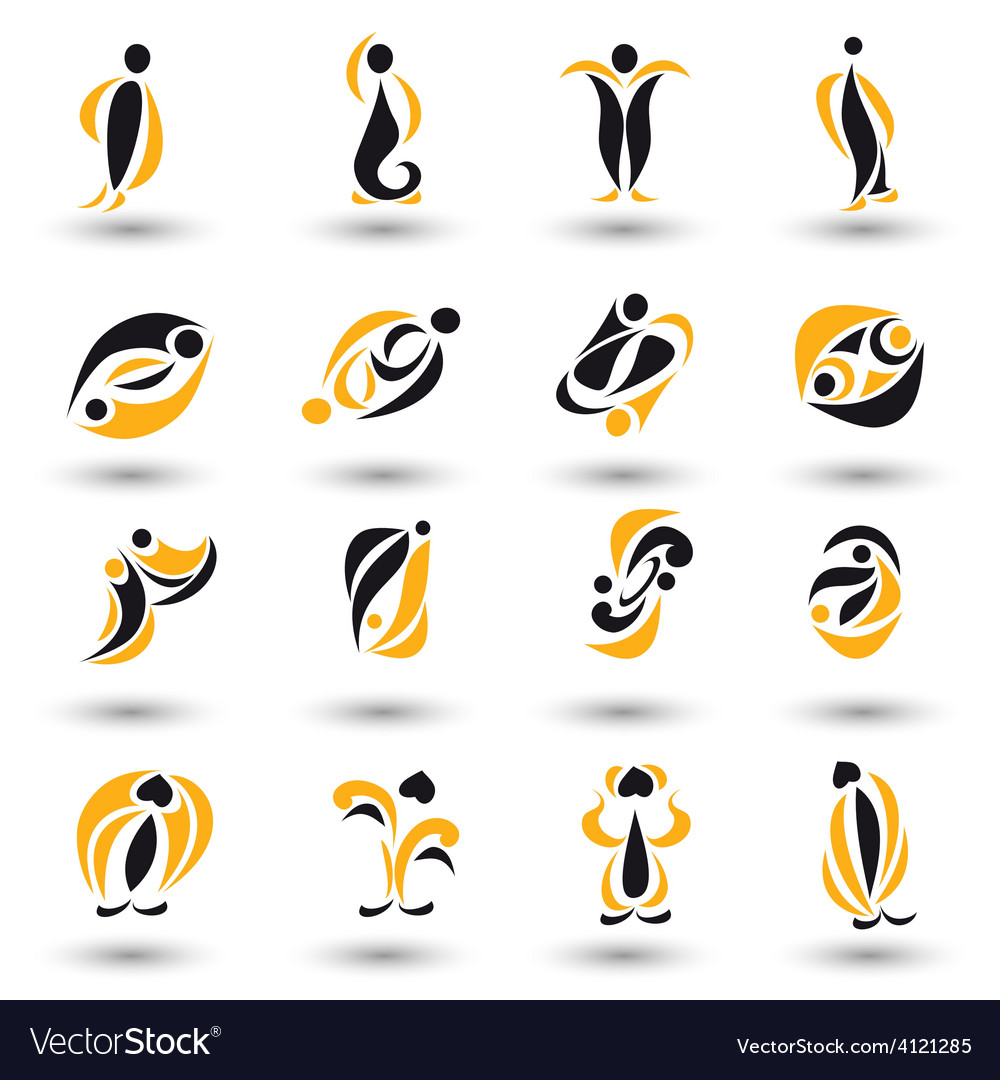 Set of different yellow abstract flat elements Vector Image