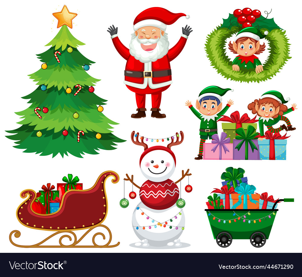 Christmas objects and elements set Royalty Free Vector Image