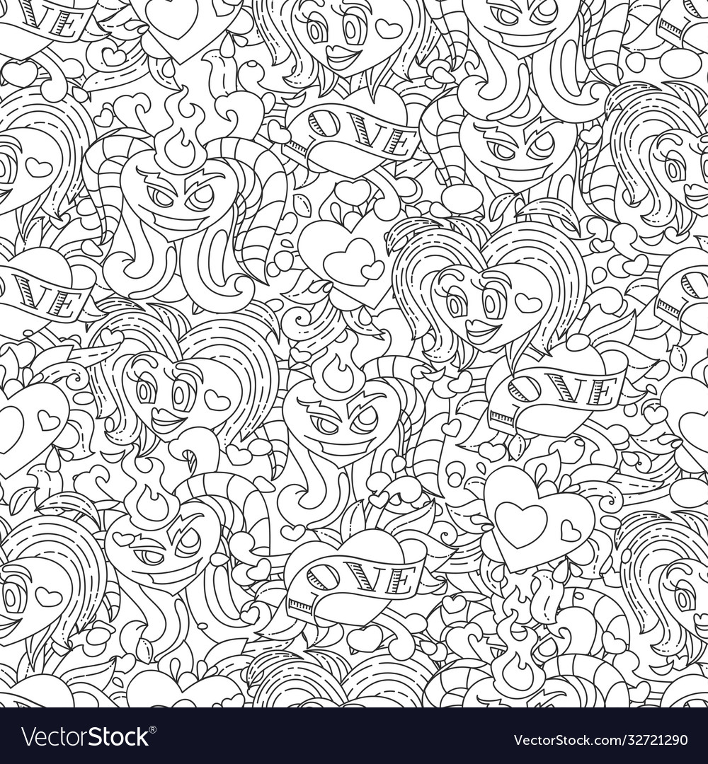 Doodle romantic seamless pattern black vector image Doodle romantic seamless pattern black