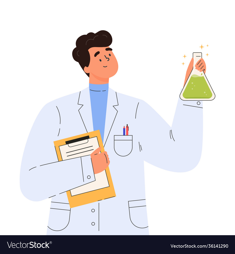 Scientists doctor with flasks in a medical gown Vector Image