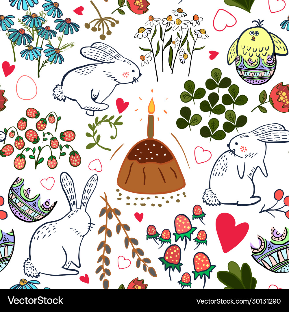 Seamless easter pattern with eggs chicken rabbit Vector Image