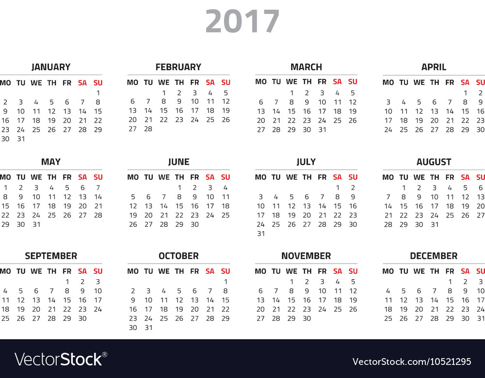 Calendar for 2017 year Royalty Free Vector Image