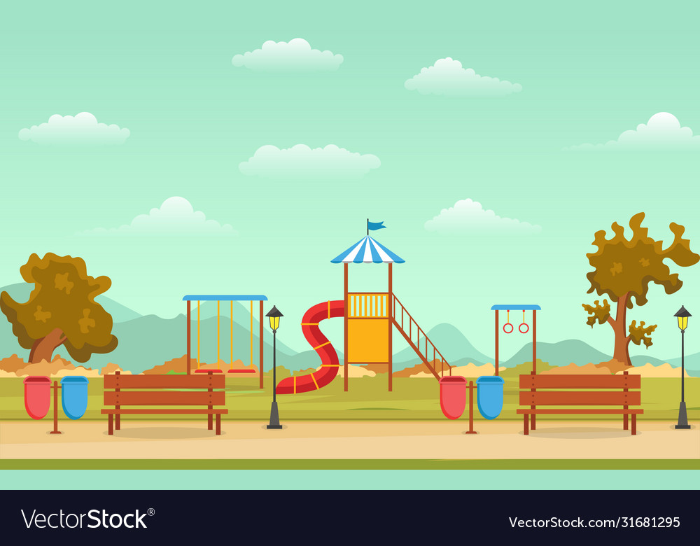 City park in fall autumn with kid playground Vector Image