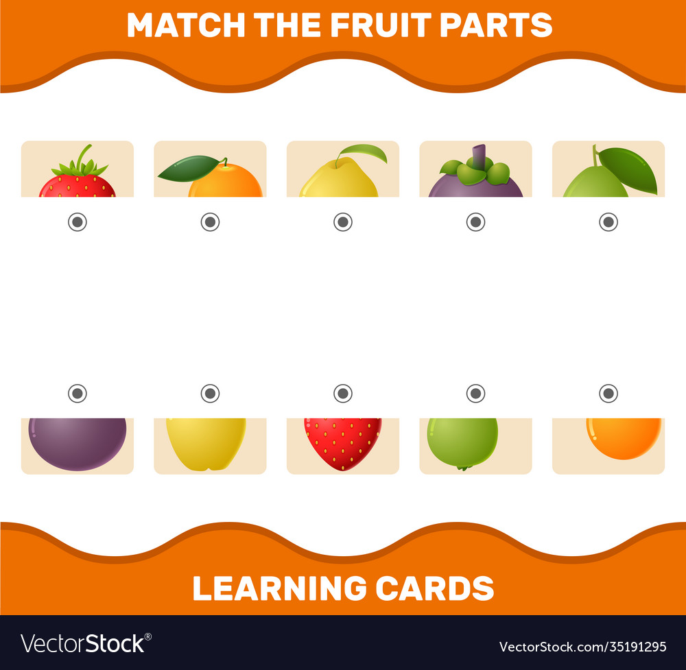 Match cartoon fruits parts matching game Vector Image