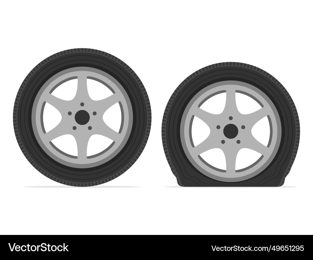 Normal and flat tire deflated automobile Vector Image