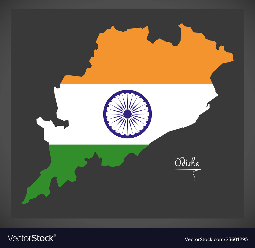 Odisha map with indian national flag Royalty Free Vector