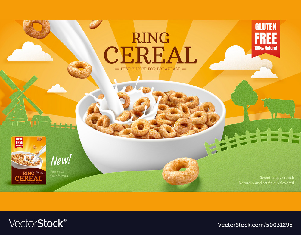 Ring cereals advertisement template Royalty Free Vector