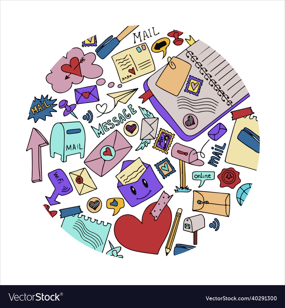 A set of mail doodles icons with paper Royalty Free Vector