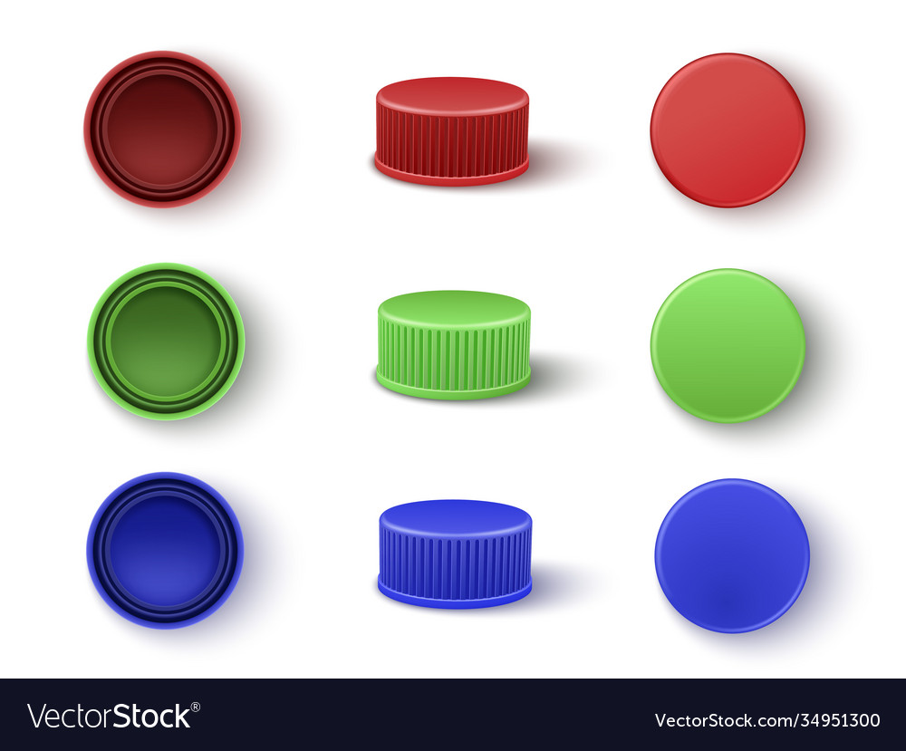 Caps in red blue green colors for plastic Vector Image