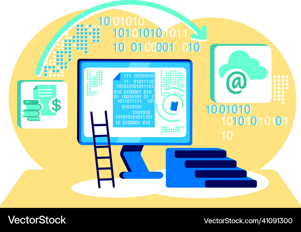Processing binary code flat concept Royalty Free Vector
